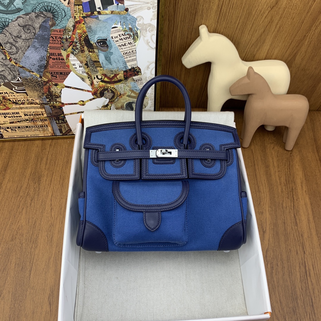 Hermes Cargo Birkin 25CM Limited Edition Canvas Handbag Blue